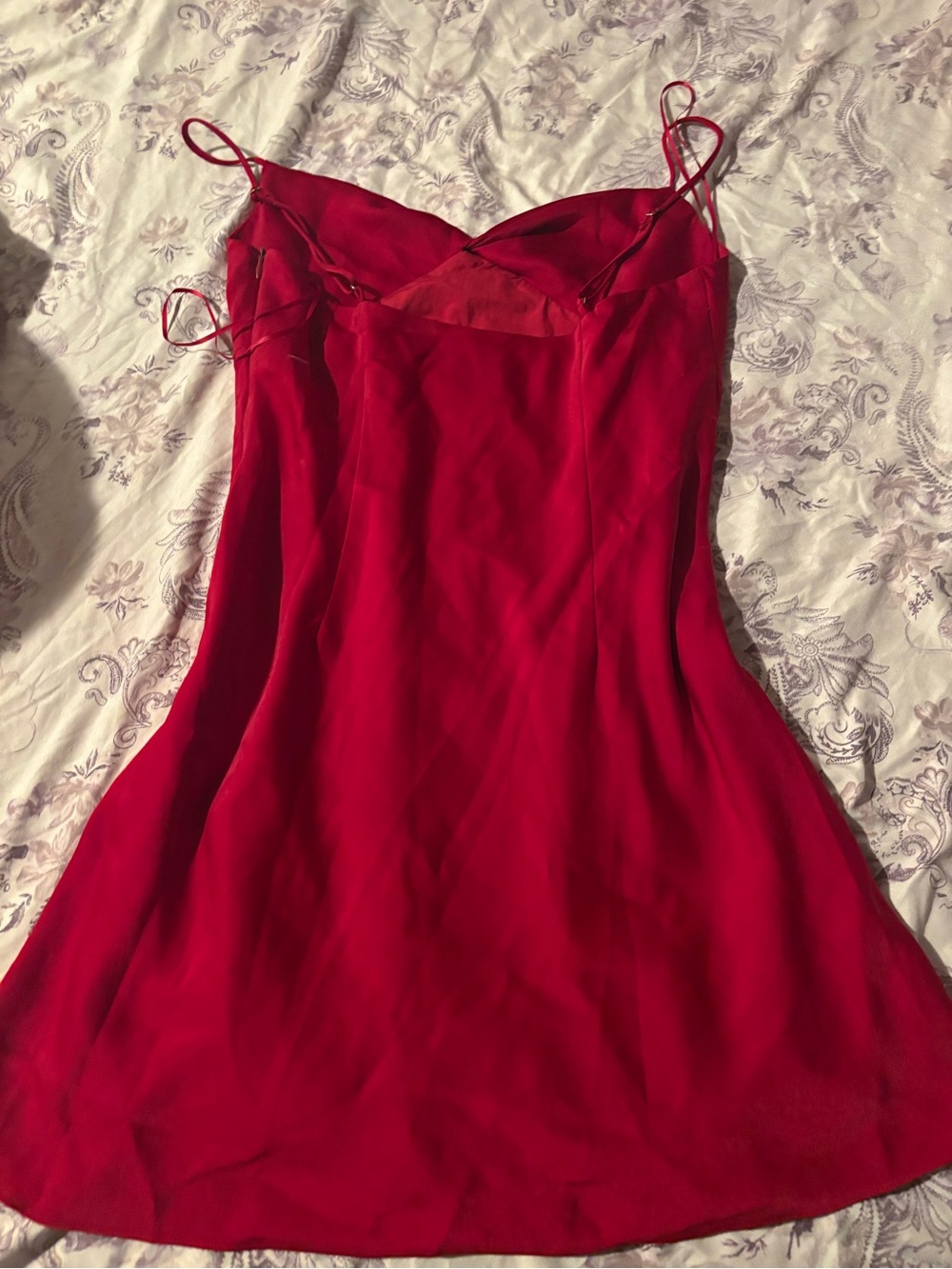 Cotton Candy Red Satin Slip with Spaghetti Straps